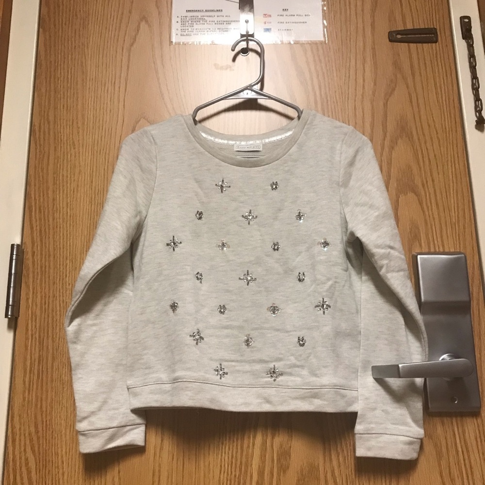 Beaded Gray Crewneck Sweatshirt